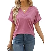Cakrisyal Womens Summer Tops Short Sleeve V Neck Casual Tee T-Shirt