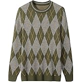 ZHILI Men's Retro Argyle Sweater Loose Crewneck Pullover Long Sleeve