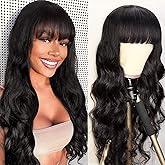 Lativ Body Wave Wigs with Bangs Human Hair Wigs for Black Women None Lace Front Wigs 150% Density Brazilian Virgin Hair Glueless Machine Made Wig Natural Color(20 Inch, Body Wave)