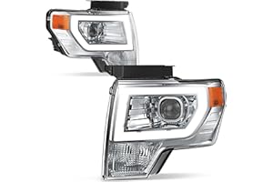 AUTOSAVER88 LED DRL Headlights Assembly Compatible with 2009-2014 09-14 Ford F150 Headlamp Replacement Pair with Daytime Running Light Chrome Housing Amber Reflector