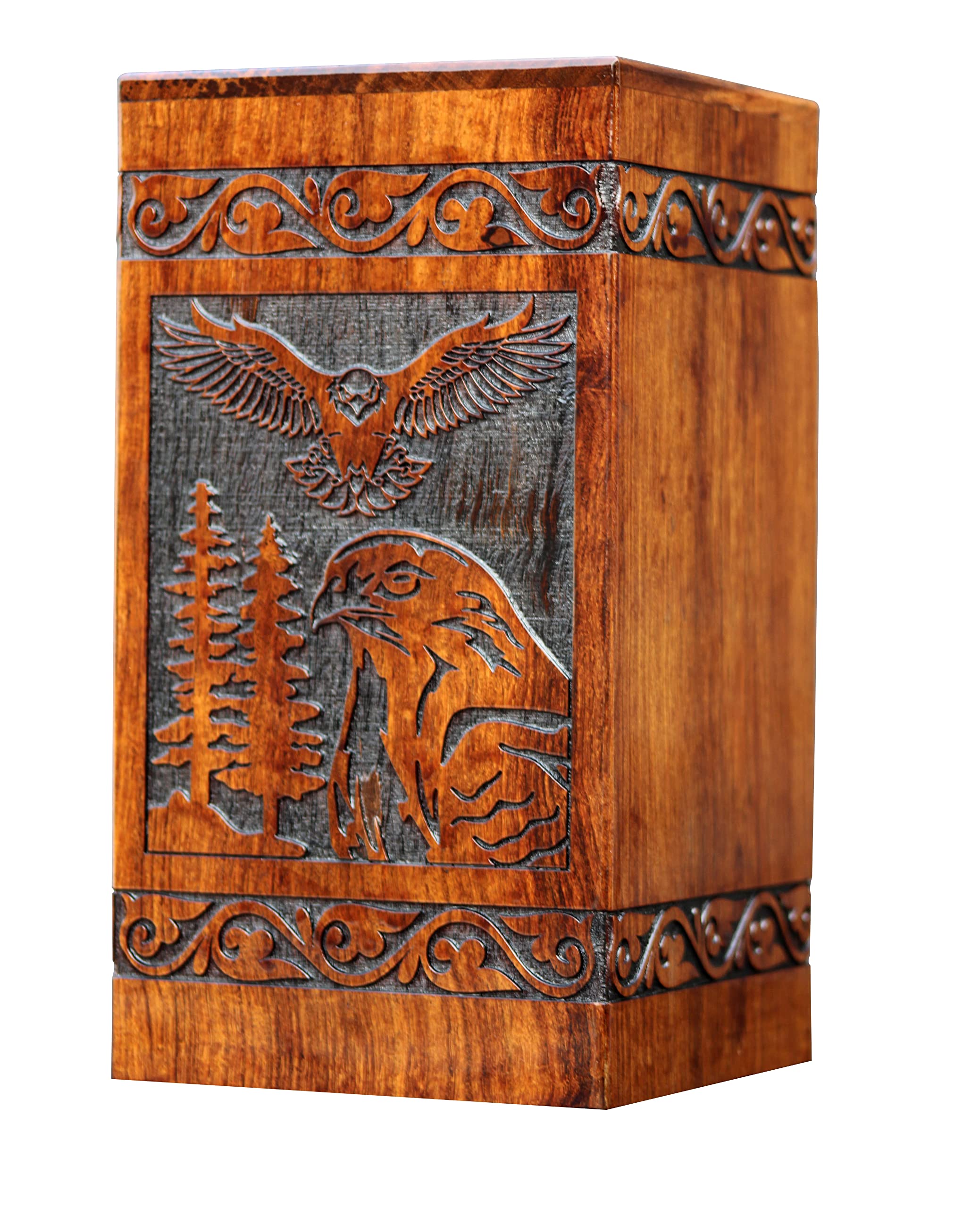 Photo 1 of Wooden Urn for Human Ashes Adult Male/Women - Rosewood Funeral Cremation Urn for Ashes - Eagle Wooden Urns Hand-Crafted (S(8x4.75) 98 Cu/Inch)