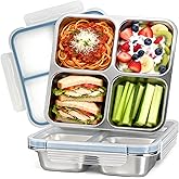 Eiyisem 2 Pack Stainless Steel Snack Containers, Leakproof 4 Compartment Meal Prep Containers with Lids, Reusable Metal Bento Box for Adults Office Travel Gym Lunch Box for Work Dishwasher Safe
