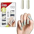 KISS 100 Tips False Nail Kit, Curve Overlap Style, Long Length, Long Lasting Fake Nail Tips, DIY Home Manicure Set with Nail Glue 3 g / 0.11 oz. and 100 Artificial Nails in 10 Sizes