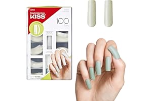 KISS 100 Tips False Press On Nail Kit, Curve Overlap Style, Long Length, Long Lasting Fake Nail Tips, DIY Home Manicure Set with Nail Glue 3 g / 0.11 oz. and 100 Artificial Nails in 10 Sizes