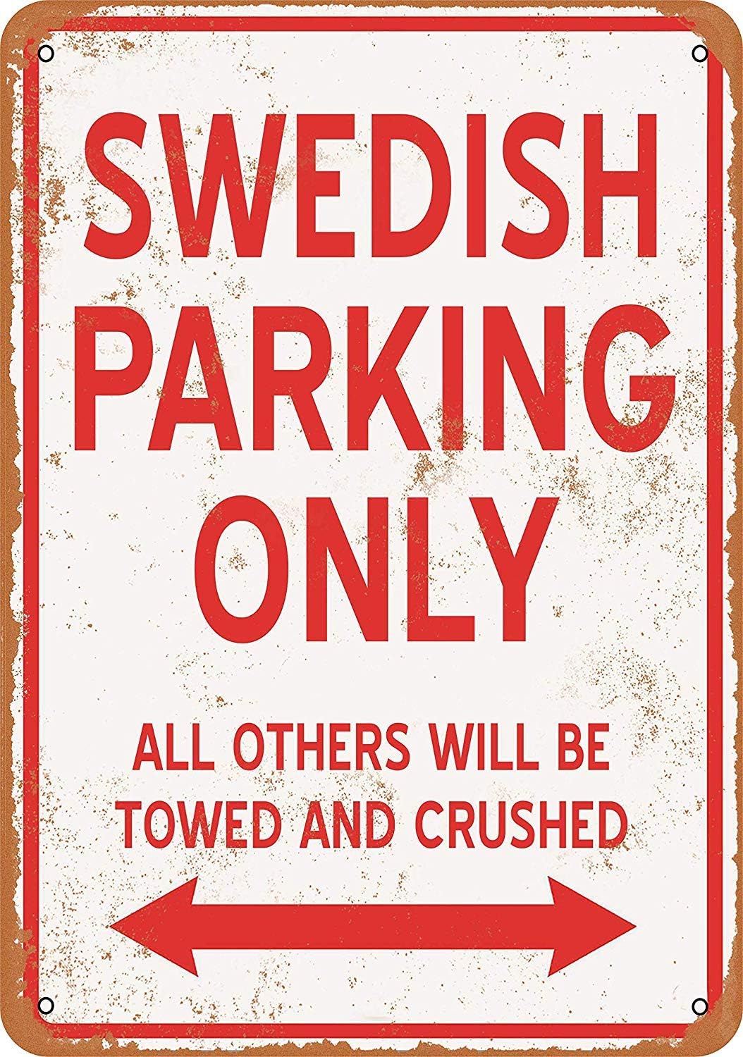 mefoll 8x12 Metal Sign - Swedish Parking ONLY - Retro Wall Decor Home Decor Funny Novelty Tin Sign Bar Decor