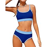 NECIOUS Girls Swimsuits Color Block Two Piece Bathing Suit Adjustable Straps Teen Bikini Sets with Chest Pad 9-16Y