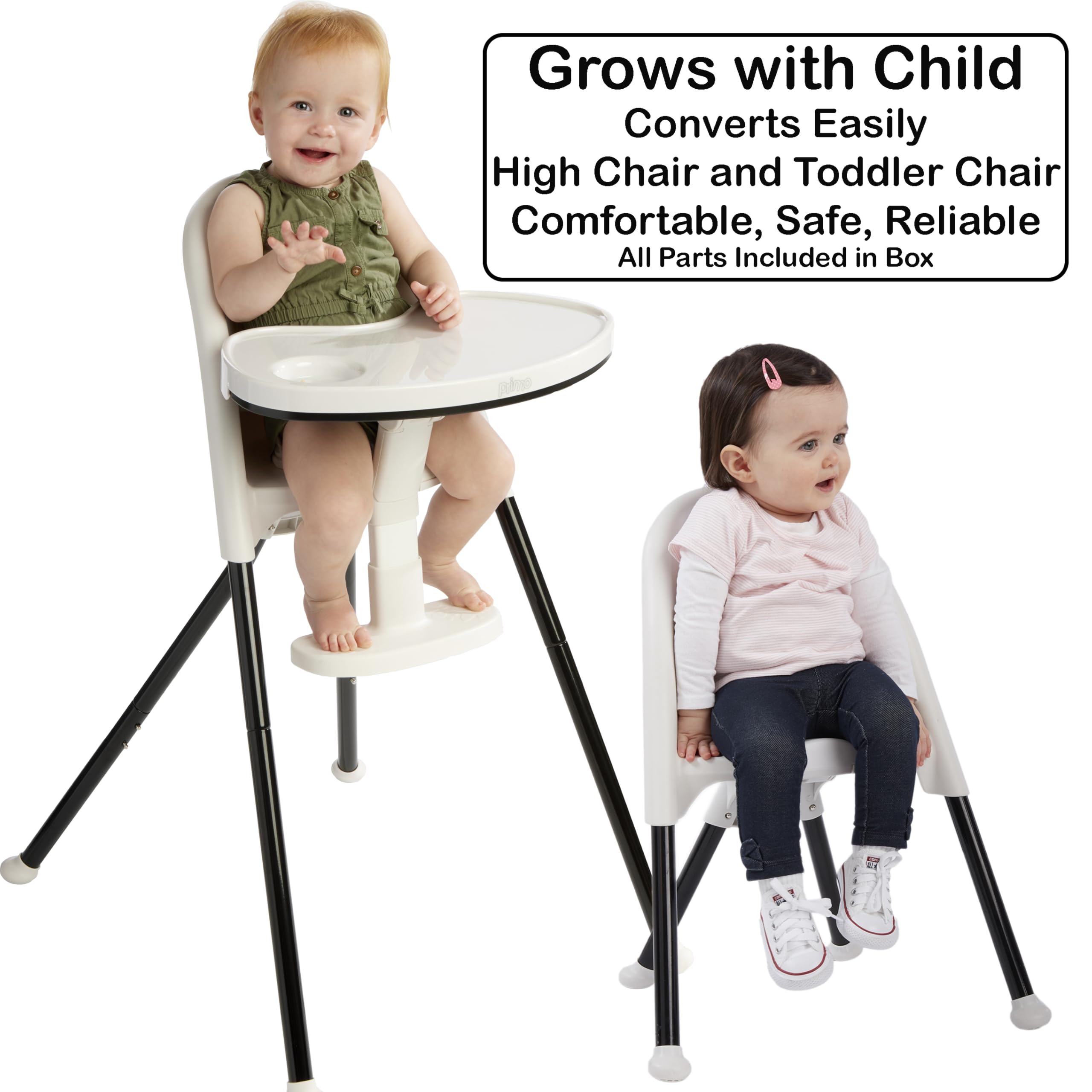 Primo Cozy Tot Deluxe Convertible Folding High Chair & Toddler Chair - Portable Foldable Baby Chair/Toddlers Highchair - Travel Friendly, Removable EZ Clean Tray, Black/White, 22
