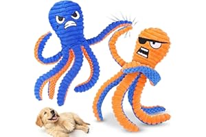 Zeaxuie Dog Toys for Aggressive Chewers, 2 Pack No Stuffing Interactive Dog Toys for Teething, Squeaky Chew Toy to Keep Them Busy for Small and Medium Breed, Crinkle Octopus