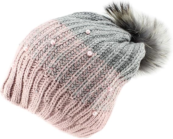 grey hat pink pom pom