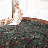 Shesyuki Boho Throw Blanket for Bed - 100% Pure Cotton Ultra Soft Rustic Quilt - Farmhouse Decor Bed Blankets, All Season Rustic Throw for Sofa Couch Chair(60''×80'', Floral)