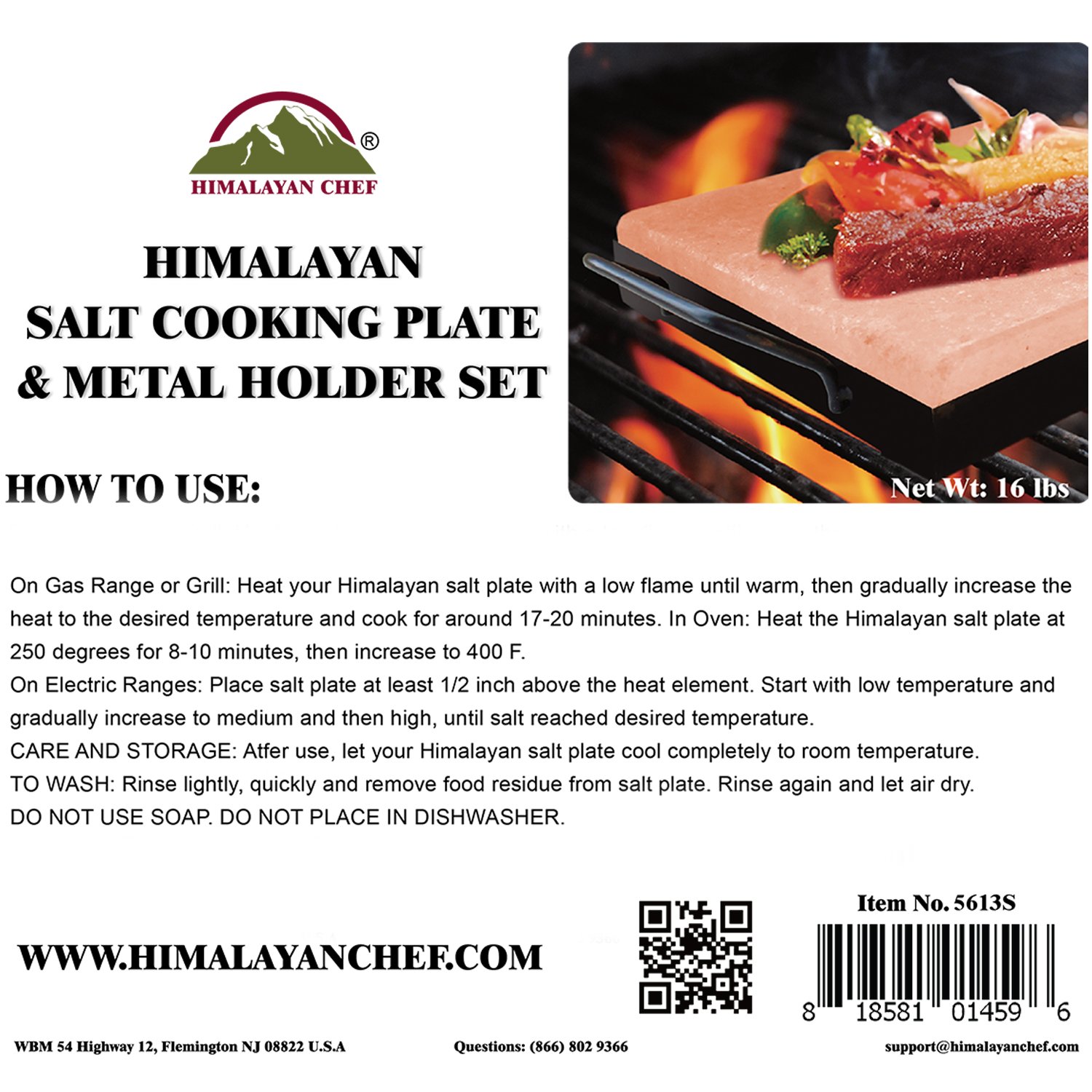 Himalayan Chef Pink Salt Cooking Plate 8" x 12" x 2" Block Cooking Salt Plate & Holder Set : Grocery & Gourmet Food