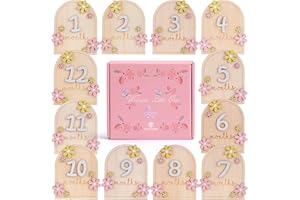 DUTHUDU Monthly Baby Milestone Signs - Baby Monthly Milestone Wooden Circles for 1-12 Month Photos & Gender Neutral Announcement Cards (Flower Ready-to-Use)