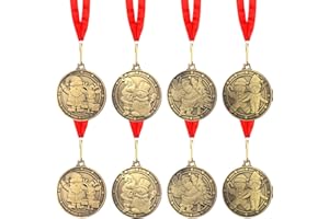 Huquary 8 Pack Christmas Medals Award Bulk 2" Metal Gold Christmas Trophy Santa Reindeer Snowman Tree Contest Award Medals with Ribbon for Xmas Party Ornament Favor Gift Prize, 4 Styles