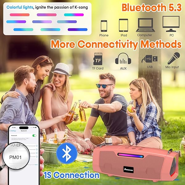 PORTABLE KARAOKE MACHINE FOR KARAOKE FAN – 60W POWERFUL BLUETOOTH SPEAKER WITH TWO WIRELESS MICROPHONES FOR OUTDOOR & FAMILY FESTIVAL PARTY, IDEAL FOR ADULTS, KIDS, TEENAGER – ORANGE RED