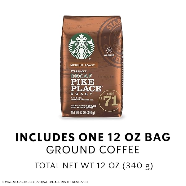 STARBUCKS DECAF GROUND COFFEE — PIKE PLACE ROAST — 100% ARABICA — 1 BAG (12 OZ.)