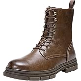 Jousen Mens Boots High Top Motorcycle Boots Fashion Zipper Mens Casual Boots Chukka Dress Combat Boots(AMY8418 brown 10.5)