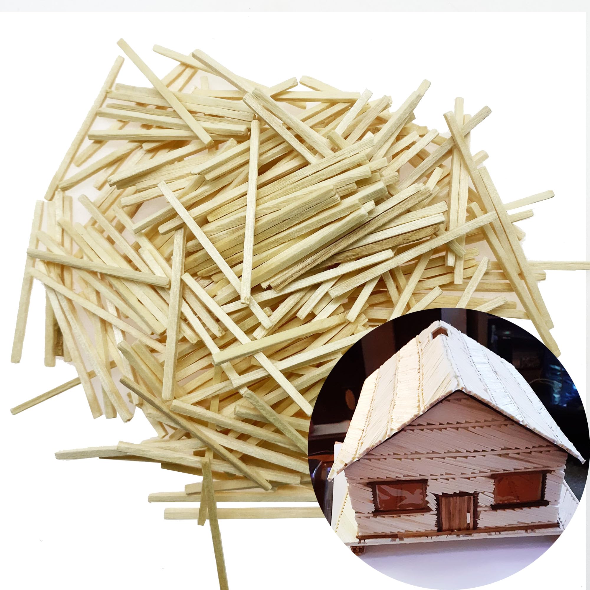 Cayway 300 Pieces Miniature Wood Sticks Wooden Dowels Unfinished Hardwood Strips Natural for DIY Crafts Model Making Production Of Railing Houses(50mm*2mm*2mm)