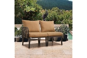 DOMI OUTDOOR LIVING Domi Loveseat Patio Sofa with Removable Khaki Cushions, All-Weather Modern Metal Plastic Dining Chairs Patio Furniture for Balcony, Porch, Lawn and More