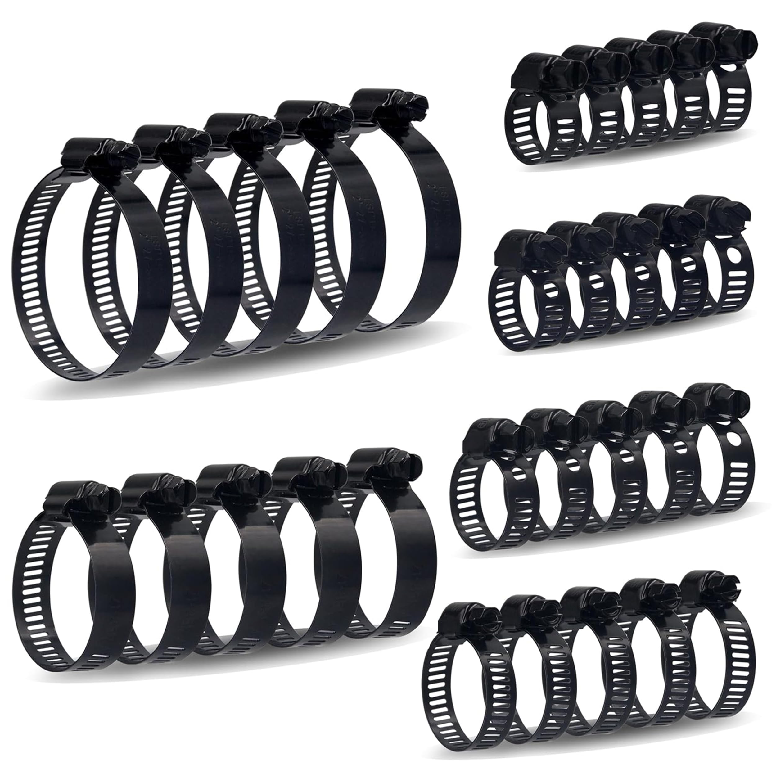 BESTYCHAO 30pcs Hose Clips Stainless Steel Hose Clamps Assorted 6 Adjustable Range 6-51mm Pipe Hose Clamps for Plumbing, Automotive and Mechanical (Black)