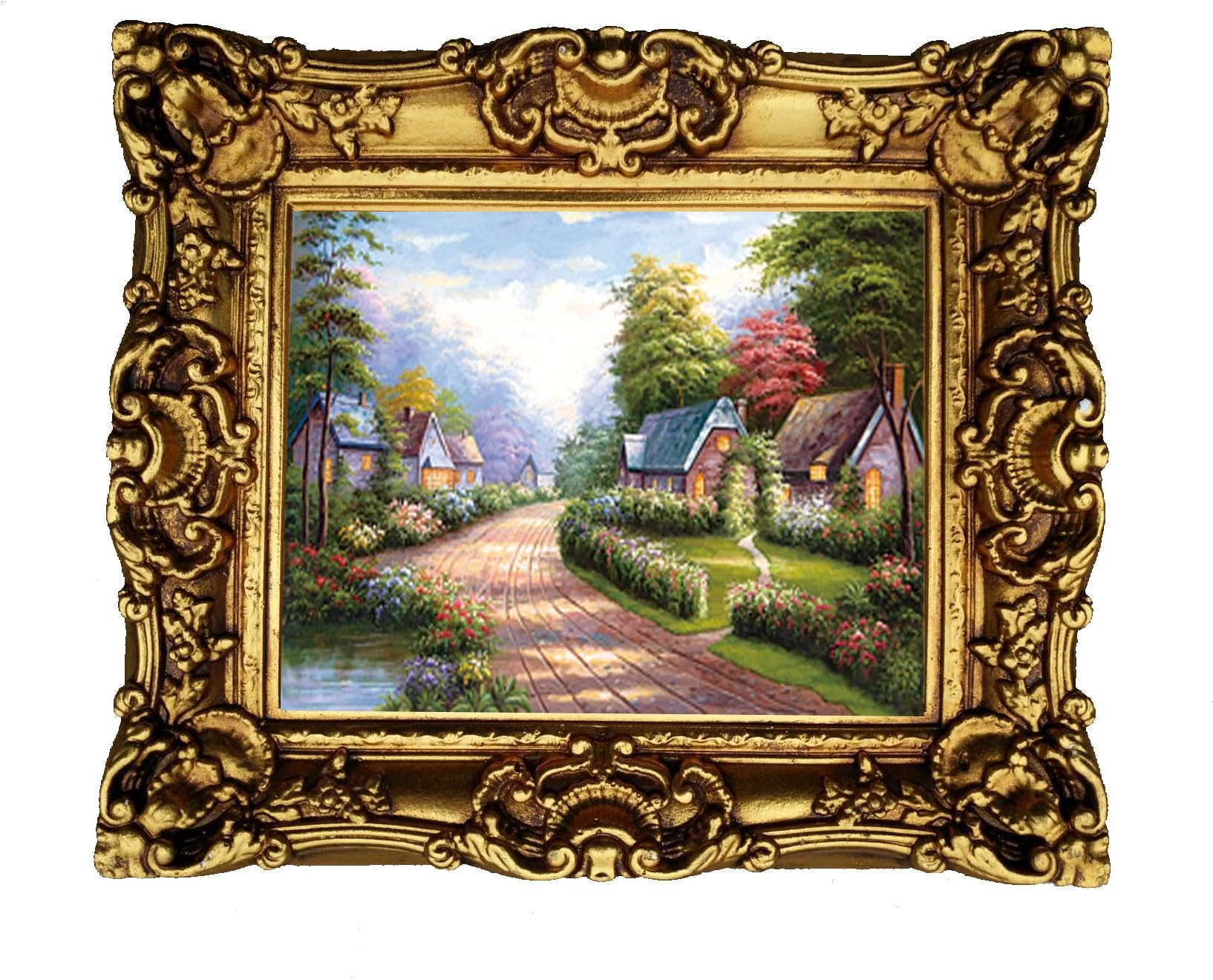 HongArt Framed Idyllic Scenery Picture Wall Art Prints with Baroque Resin Frame for Mother's Day, Antiqued Classic Gold Finish CS1820