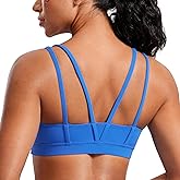 CRZ YOGA Softness Mold Butterluxe V Neck Sports Bras for Women - Workout Top Double Spaghetti Straps Wireless Yoga Clothes