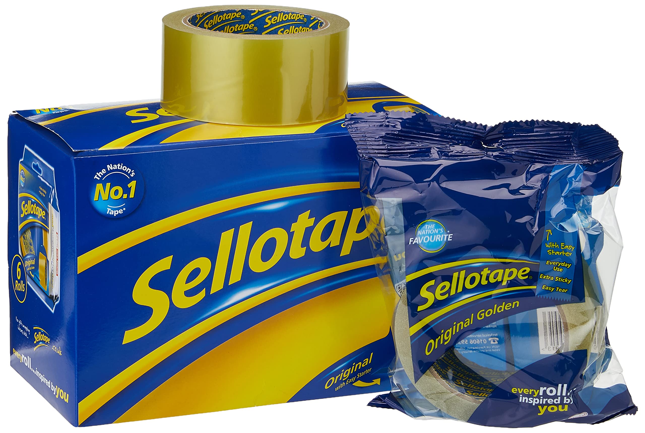 Sellotape Original Golden Tape Roll Non-static Easy-tear Large 48mmx66m Ref 1443304 [Pack of 6]