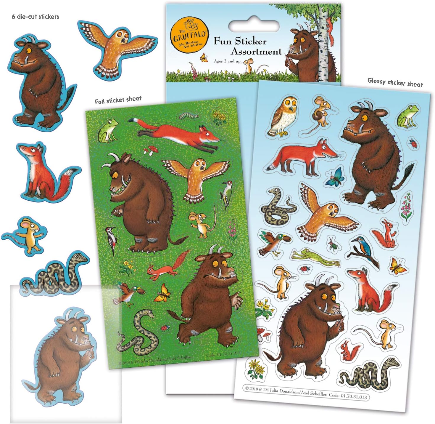 Paper Projects 01.70.31.013 Gruffalo Assortment Pack (3 Types of Stickers), Blue, 24.5cm x 11cm