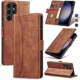 Jasonyu Flip Wallet Case for Samsung Galaxy S23 Ultra 5G,Leather Magnetic Folio Cover with Card Holder,Kickstand - TPU Shockproof Durable Protective Phone Case,Brown