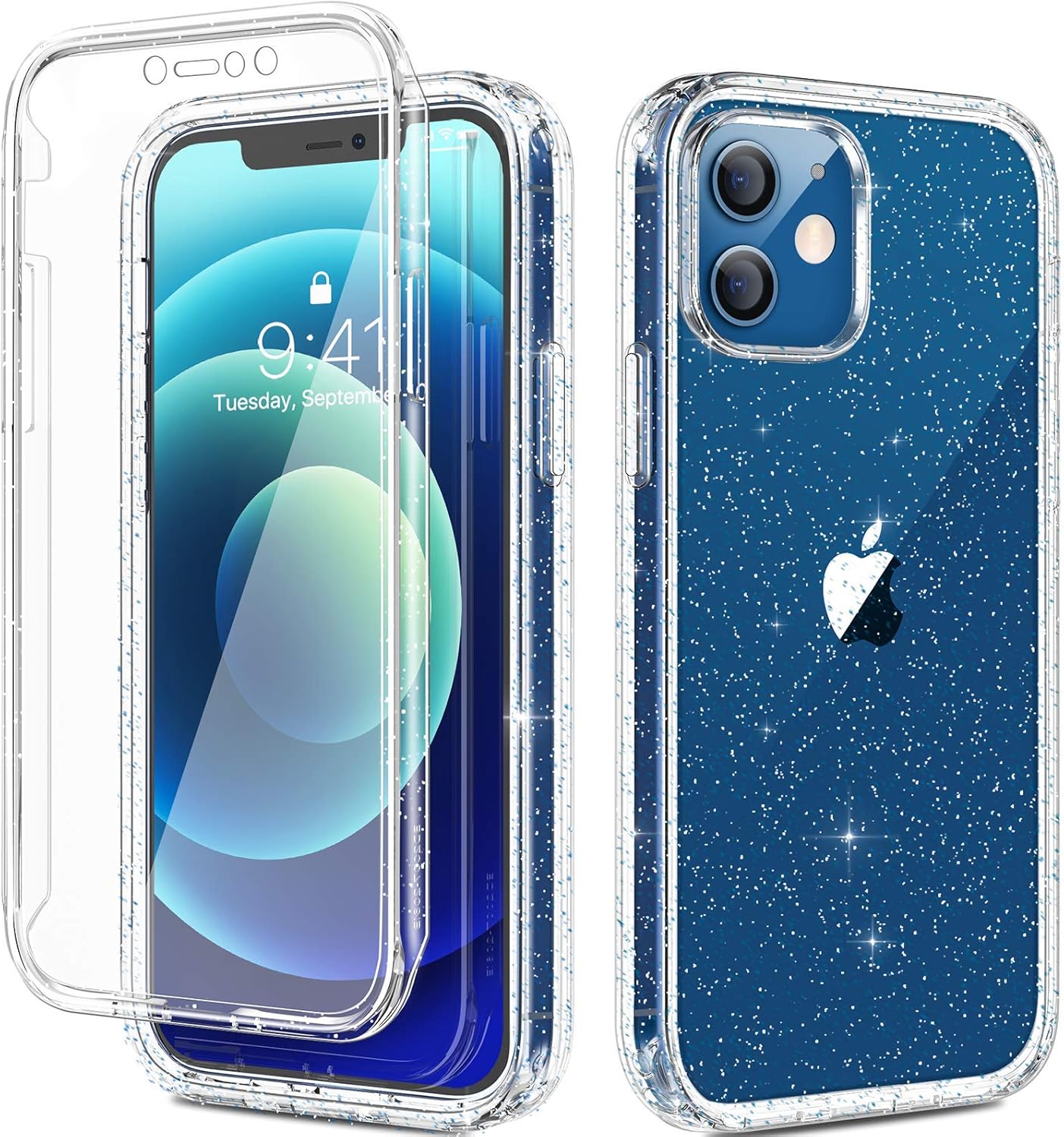 Diaclara Designed for iPhone 12 Mini Case with [Built-in Screen Protector Touch Sensitive Anti-Scratch] Rugged Full Body Protection Sparkly Glitter Clear Case Compatible with iPhone 12 Mini 5.4"