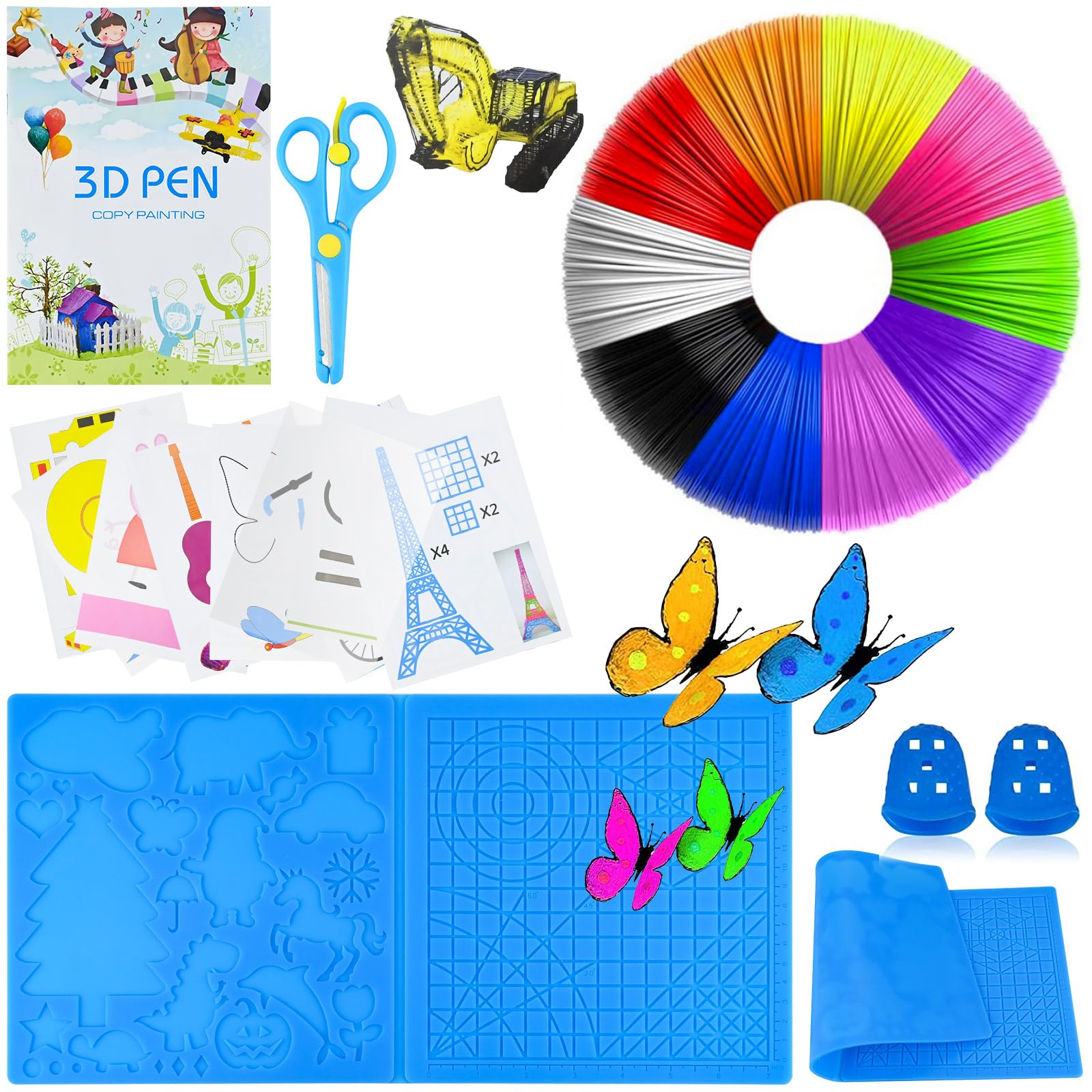 3D Pen Template, 3D Pen Filament PLA, Silicone Pad Stencil, with 2 Finger Protectors and Scissors, Large Silicone Pad 41.2x20.3 cm, 3D Printing Pen Accessories for Beginners