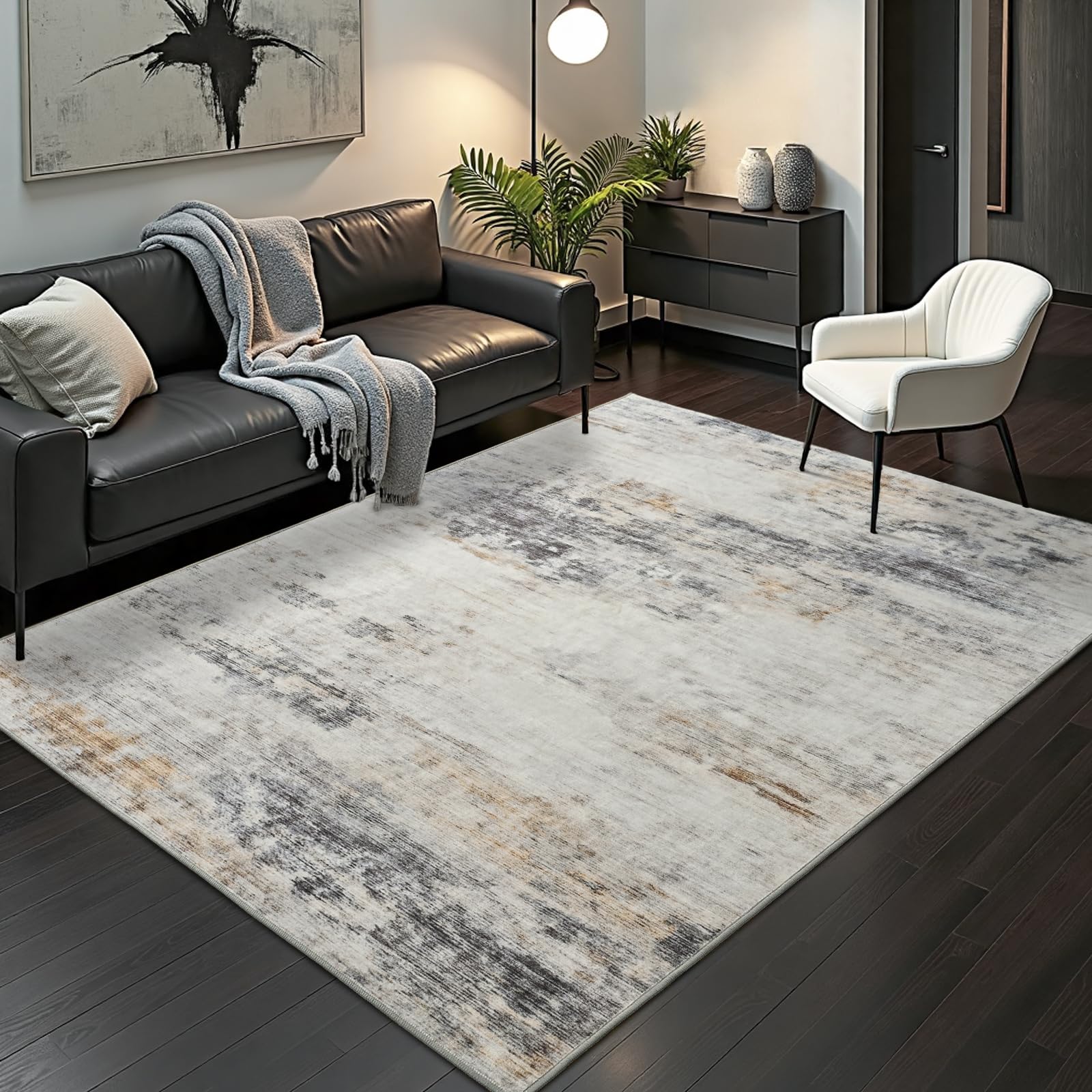 Photo 1 of Toneed Abstract Area Rug Modern Washable Rug Soft Non Slip Rug Low Pile for Bedroom Living Room Dining Room Grey/Brown 4x6 Feet