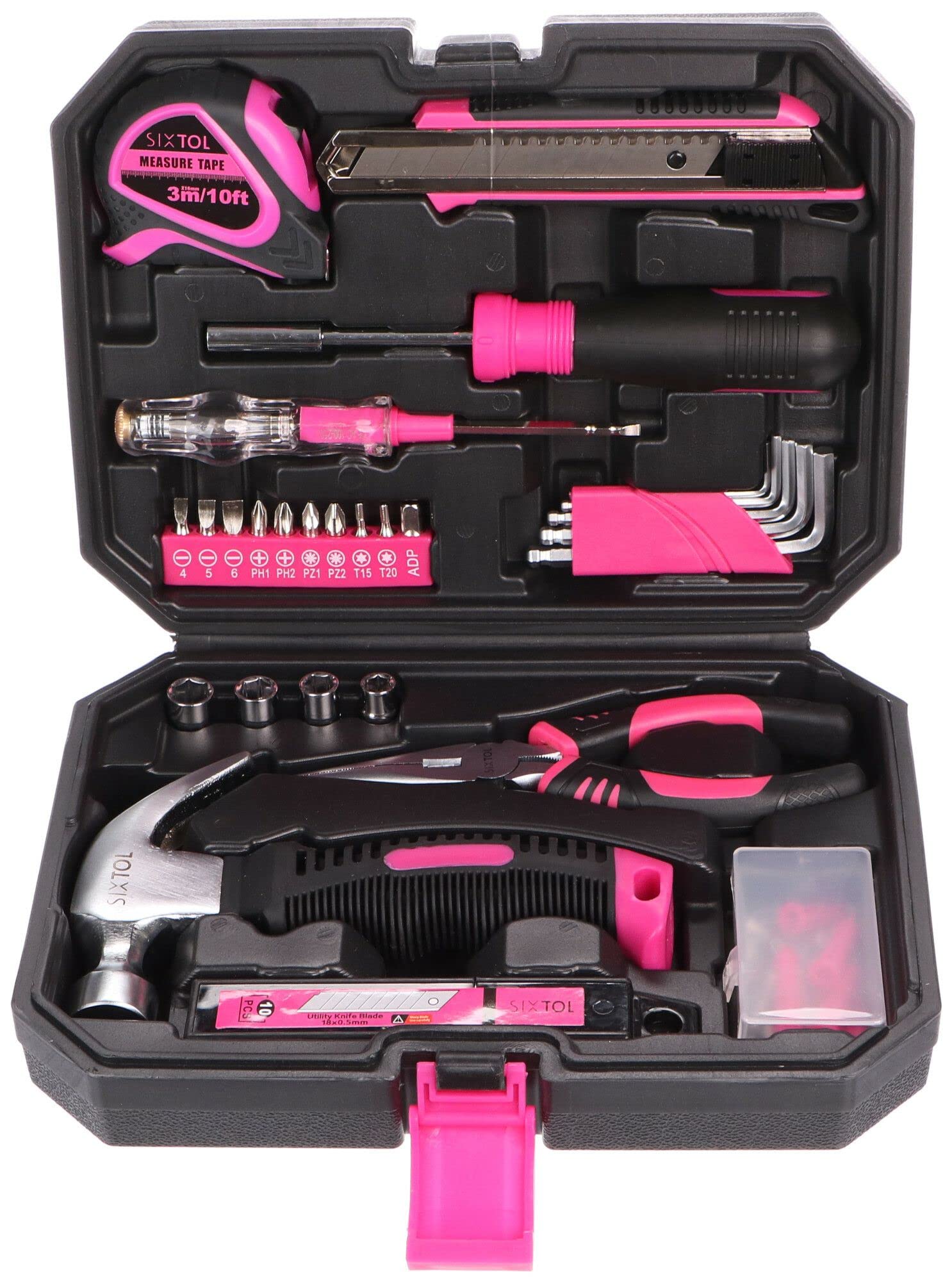 SIXTOL Home Pink 66 Piece Tool Set in a Tool Box