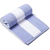 CLOWOOD Plush Oversized Beach Towel - Cotton 40 x 70 Inch Large Thick Blue Striped Cabana Pool Swimming Towel