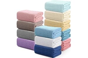 Buryeah 12 Pcs Waffle Weave Cotton Bath Towels 28 x 55 Inch Soft Colorful Bath Towels Bulks Towel Set Oversized Bath Towel Bathroom Shower Towels Absorbent Towels for Bathroom Pool Beach Spa 12 Colors