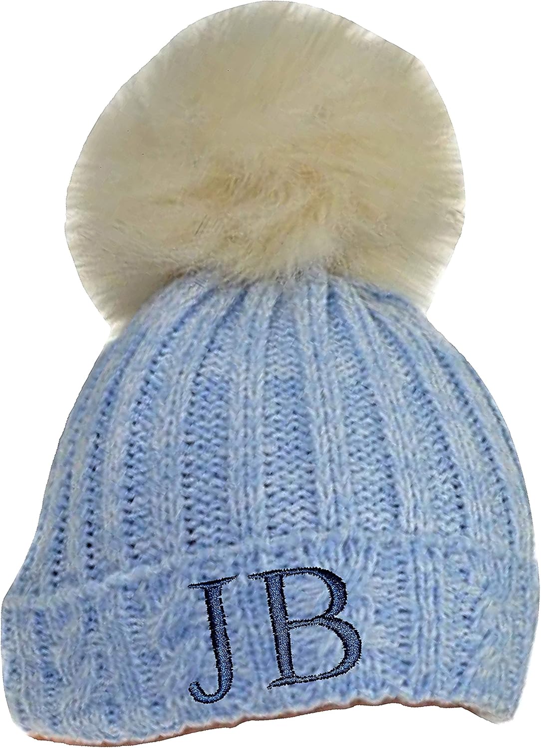 Ke Baby Boy Personalised Hat Bobble Pom Pom Blue With Initials