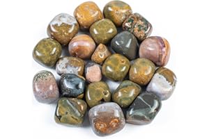 Crocon 1LB Ocean Jasper Crystals Tumbled Stones Bulk Set 2000+ Carats Pocket Crystal Healing Balancing Gemstones Tumbled Collection Palm Stone Good Luck Charm Gift Craft Home Decor Size: 20-25 mm