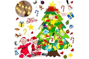 EMPOF Felt Christmas Tree for Toddlers - 3.3ft Felt DIY Tree Set for Kids Wall with Snowflake Lights + 32 Ornaments, Indoor Christmas Home Wall Hanging Decor Decorations, Xmas Activities Gifts