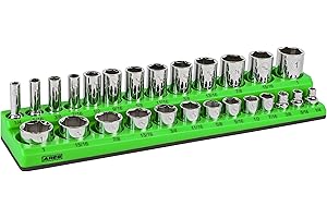 ARES 60007-26-Piece 3/8 in SAE Magnetic Socket Organizer -GREEN -Holds 13 Standard (Shallow) and 13 Deep Sockets -Perfect for your Tool Box -Also Available in RED