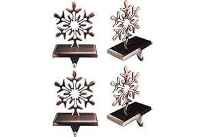 Iconikal 4-Pack Stocking Hanger Holder, Oil-Rubbed Bronze Snowflake Weighted Base for Fireplace Mantle