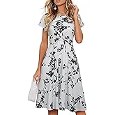 HOMEYEE Women's Vintage Short Sleeve Floral Casual Aline Midi Dress EA102