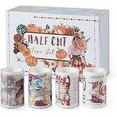Snycler Pre-Cut PET Washi Tapes- 4 Rolls Bumper Harvest | Vintage Aesthetic Tape Stickers for Journaling, Scrapbooking, Junk Journals, Crafts, Planners