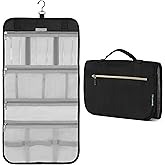 PAVILIA Hanging Toiletry Bag Women Men, Travel Kit Foldable Large Toiletries Organizer, Roll up Cosmetics Makeup Bag Accessories, Waterproof Essentials Jewelry Case (Black)