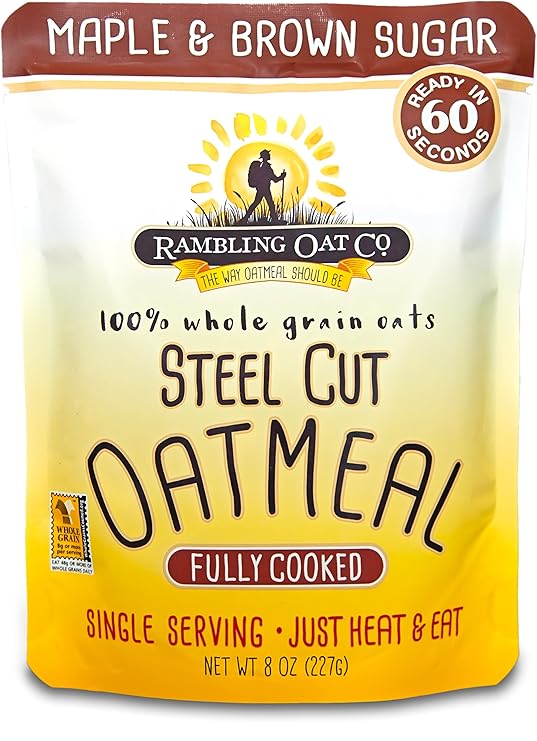 Amazon Com Rambling Oat Company Fully Cooked Steel Cut Oatmeal High Protein Peanut Butter 8 Pouches