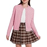 YKR Girls Cardigan Sweaters Long Sleeve Cable Knitted Cropped Sweater Button Closure Tops 5-12Y