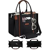 FIORETTO Women’s Canvas Tote Bag Purse with Zipper, Multi Compartment & Reinforced Bottom, Ideal for Work, Bible, Travel