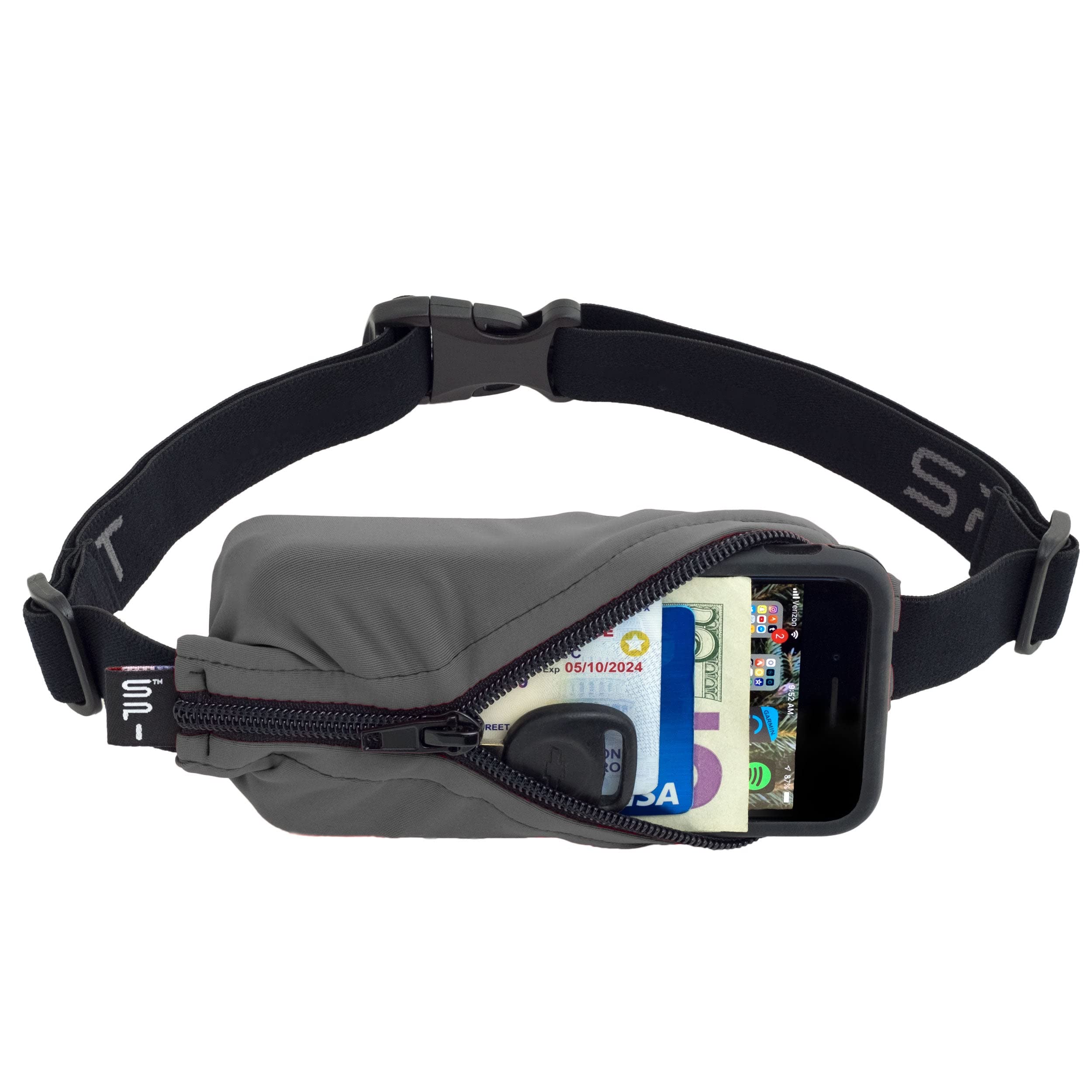 SPIbelt Running Belt Original Pocket, No-Bounce Waist Pack for Runners, iPhone 6 7 8 X, Made in USA for Men and Women, Workout Fanny Pack, Adjustable One Size, Expandable Pouch, (Anthracite with Black Zipper, 24" Through 47")