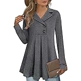Gaharu Women's Swing Tunic Notch Collar Ladies Button Sweatshirt Long Sleeve Pullover Shirt Tops
