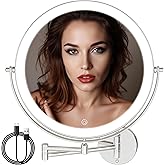 Batuso 10" Wall Mounted Makeup Mirror with Light, 3000mAh Rechargeable Double Sided 1X / 7X Magnifying Vanity Mirror, 3 Color Lights Touch Dimmable 360° Rotation Bathroom Mirror, Chrome