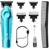 KEMEI Hair Trimmer for Men, Zero Gapped Cordless Hair Clippers Beard Trimmers with T Blade, Rechargeable Barber Clippers with LED Display, Blue
