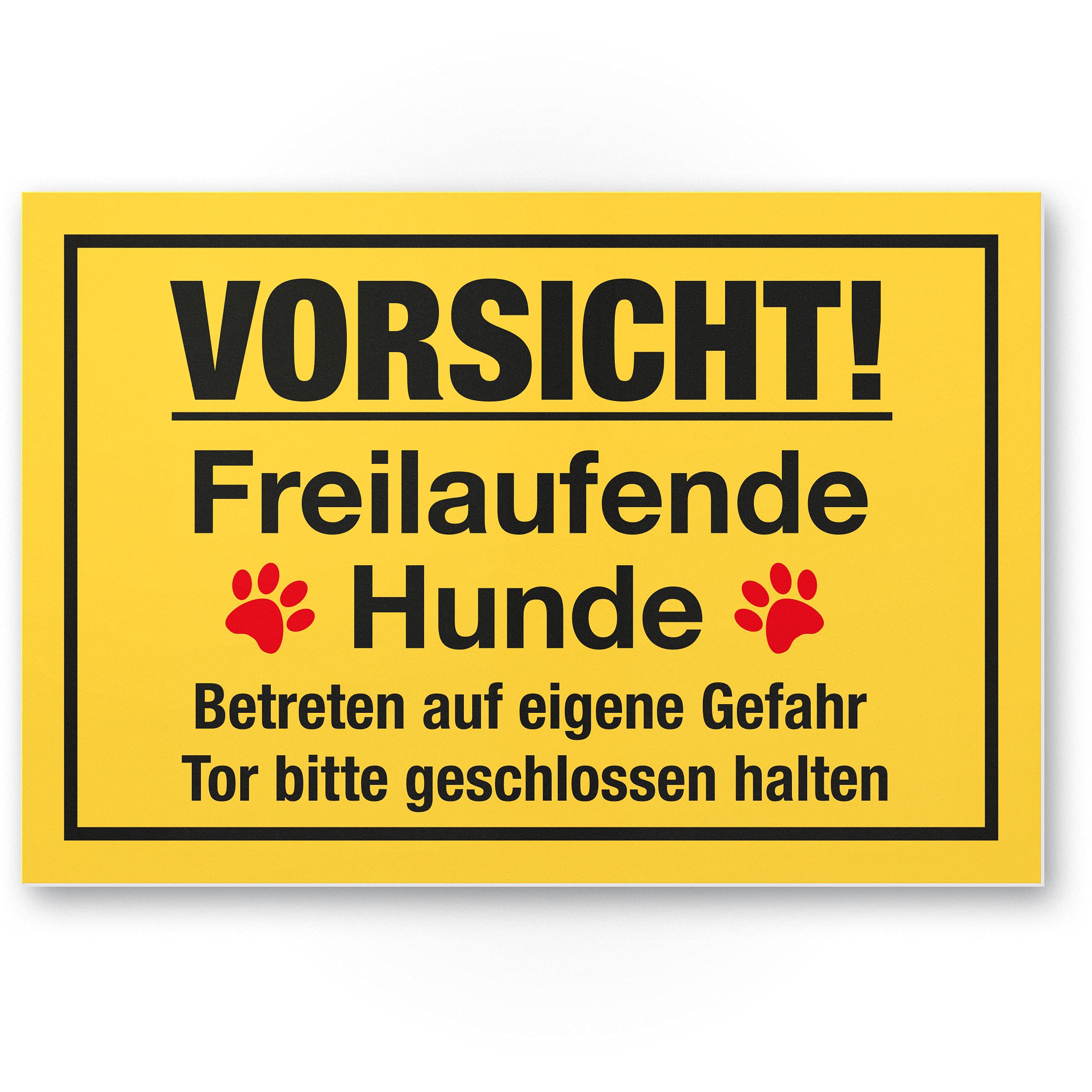 Careful dog (yellow) – plastic sign, safety sign garden gate / garden fence – door sign, front door, warning sign deterrent, burglary protection, gate closed.